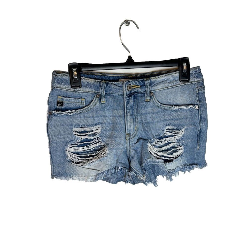 KANCAN KC8377L Mid Rise Light Wash Distressed Jean Shorts Size 3/25